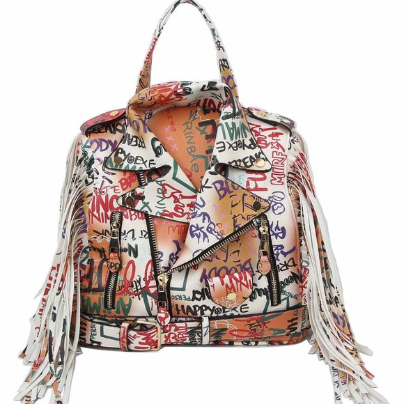Handbags - Graffiti and Fringe Motorcycle Jacket Backpack